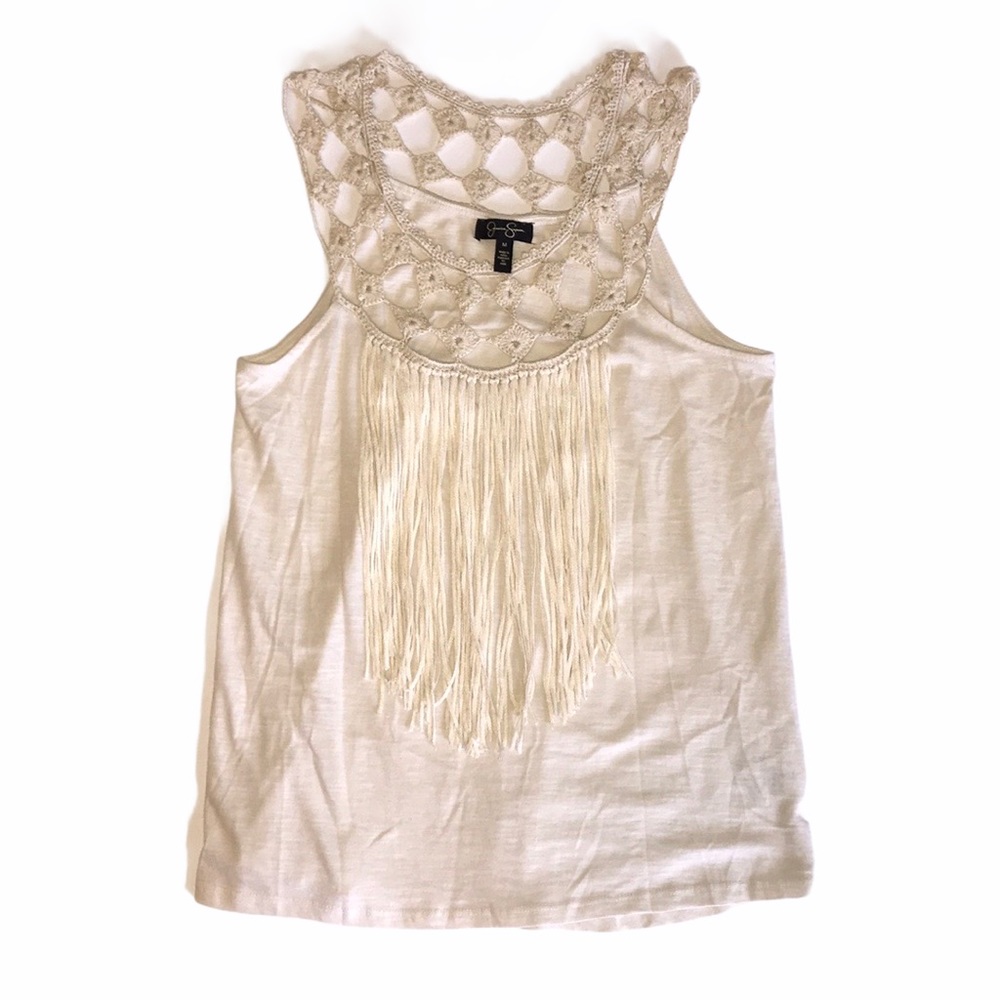 Jessica Simpson Beige Crochet Fringe Tank Top M
